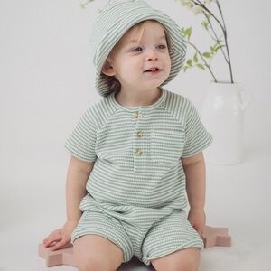 Mint Striped Kids Bodysuit Set